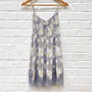 Free People Sky Gray Floral Embroidered Sun-Dress